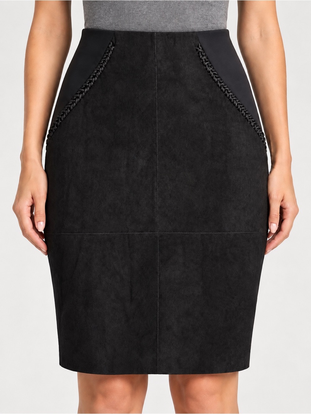 New Elie Tahari Black Braided-Trim Pencil Skirt S